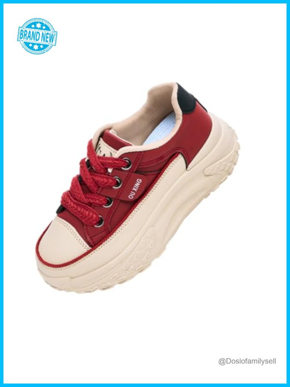 Chunky Platform Sneakers Lace Up Non Slip Faux Leather Running Tennis Shoes